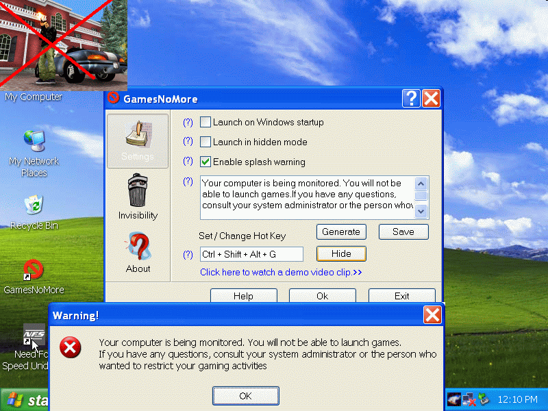 Screenshot of GamesNoMore 1.4